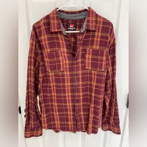 Quicksilver Red Brown Orange Flannel Button Down Shirt Men’s Size L